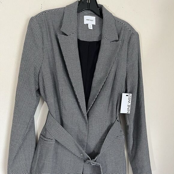 Nine West Women's Longline Blazer Jacket Coat Houndstooth Speckled Gray M New - Picture 2 of 8